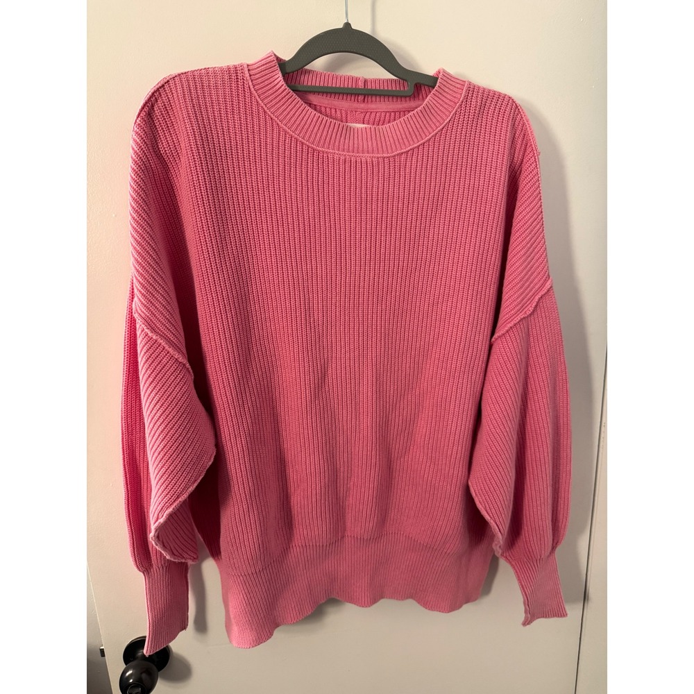 Aerie Pink Shaker Stitch 100% Cotton Oversized Crewneck Sweater Womens Medium